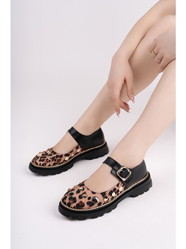 EGERİA Leopar Desenli Tek Bantlı Kalın Taban Kadın Günlük Loafer Ayakkabı - Görsel 8