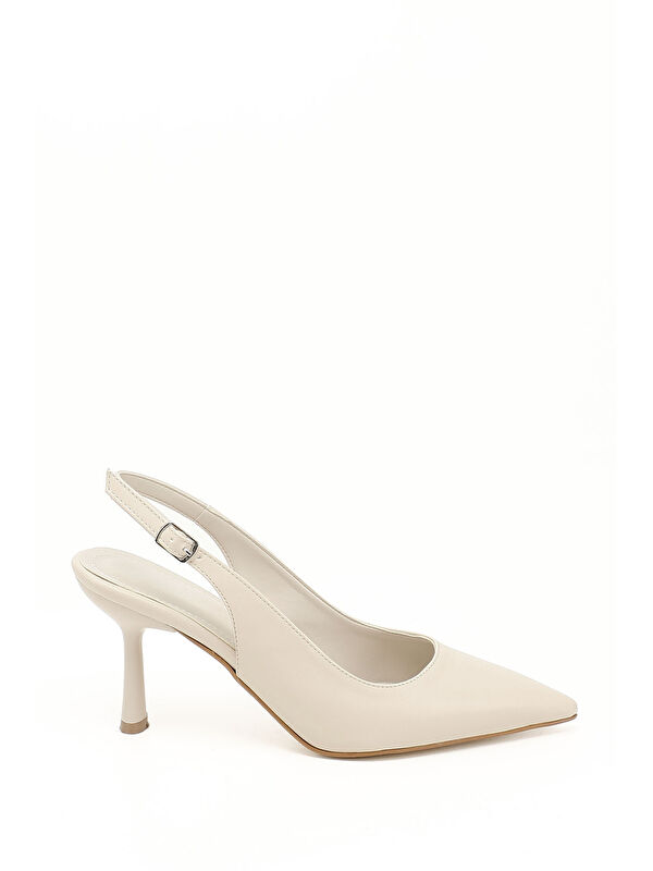 Kadın KREM Sivri Burun Kadeh Ökçe Arkası Açık Ayakkabı - Görsel 2