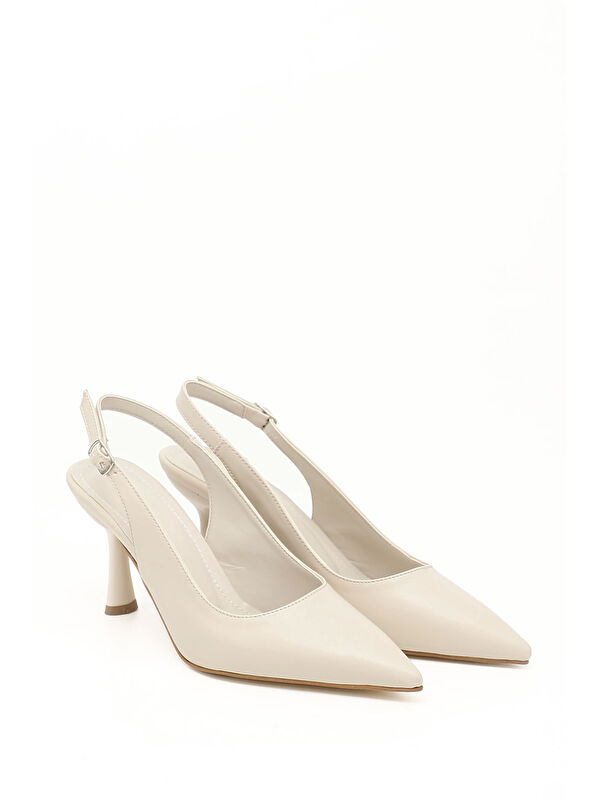 Kadın KREM Sivri Burun Kadeh Ökçe Arkası Açık Ayakkabı - Görsel 3