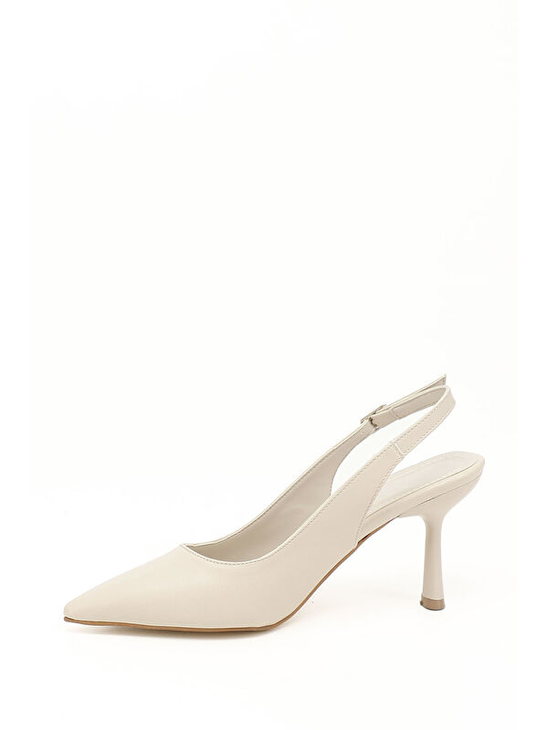 Kadın KREM Sivri Burun Kadeh Ökçe Arkası Açık Ayakkabı - Görsel 4