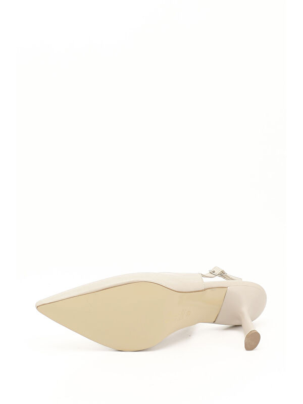 Kadın KREM Sivri Burun Kadeh Ökçe Arkası Açık Ayakkabı - Görsel 5