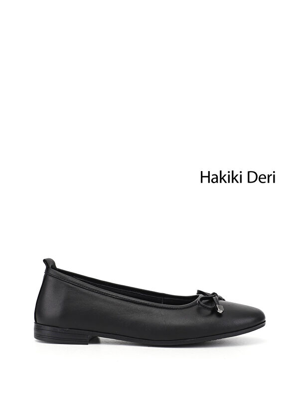 GÖNDERİ(R) Kadın SİYAH Fiyonklu Hakiki Deri Babet