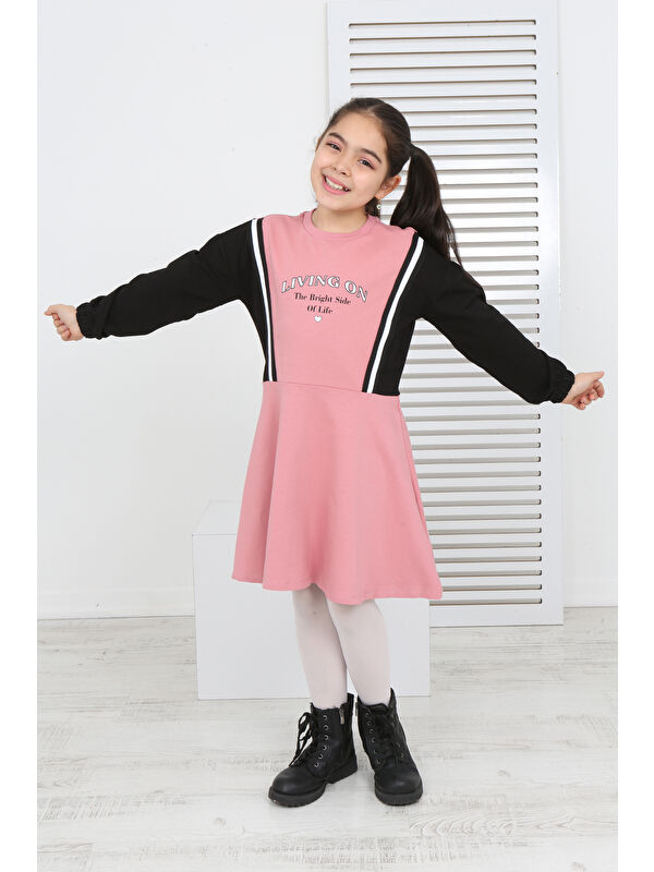 Toontoykids Kız Çocuk Garni Detaylı Baskılı Elbise