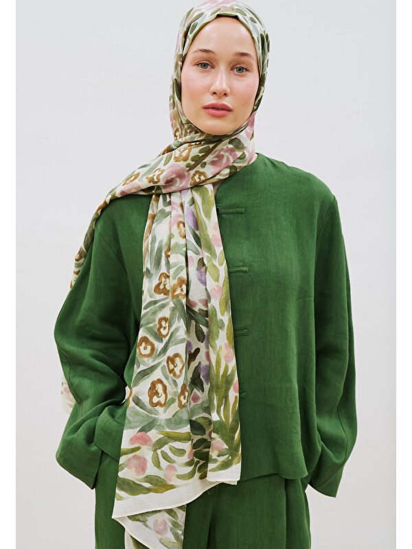 Fresh Scarfs Floral Whimsy Desen Rami Viskon Şal Yeşil