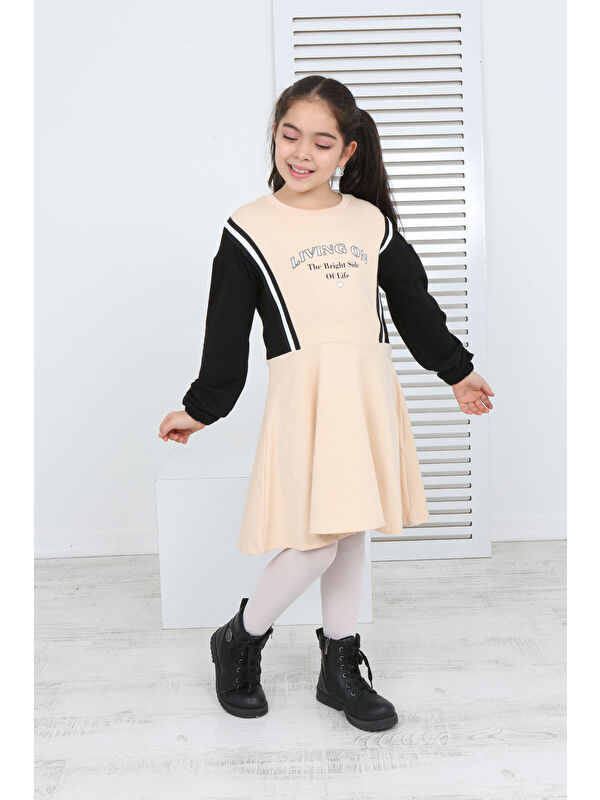 Toontoykids Kız Çocuk Garni Detaylı Baskılı Elbise