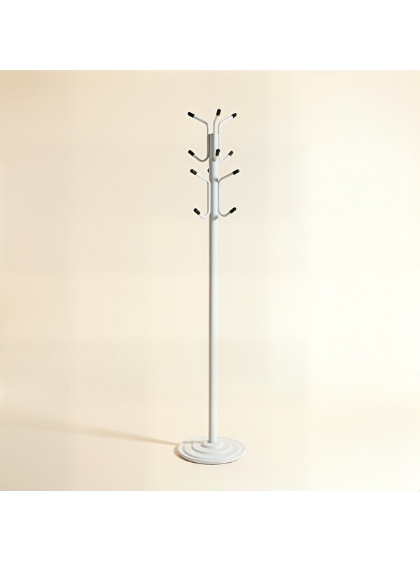 UPSTYLE Viona 12 Askılı Metal Ayaklı Portmanto Beyaz 161 cm