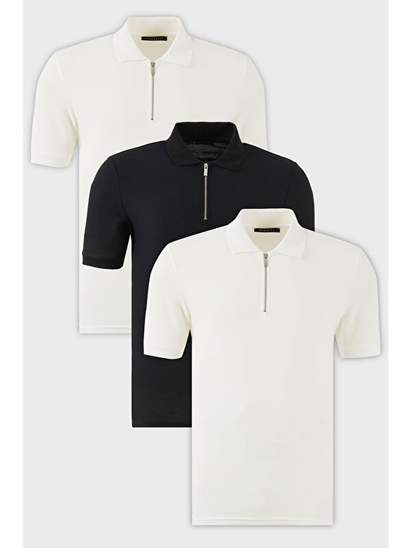 Buratti Pamuklu Regular Fit Yarım Fermuarlı 3'lü Paket Polo Yaka %100 Pamuk Tişört 5902434S3