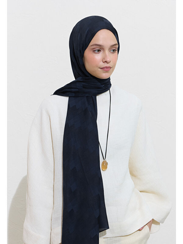 Fresh Scarfs Nori İpek Jakar Şal Lacivert