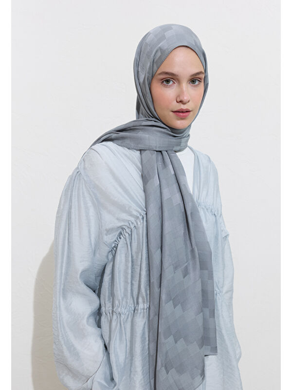 Fresh Scarfs Nori İpek Jakar Şal Mavi-Gri