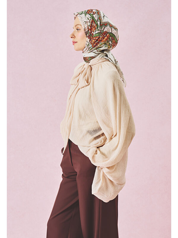 Fresh Scarfs Clay Brown Beauty And The Beast Desen Floş Viskon Eşarp