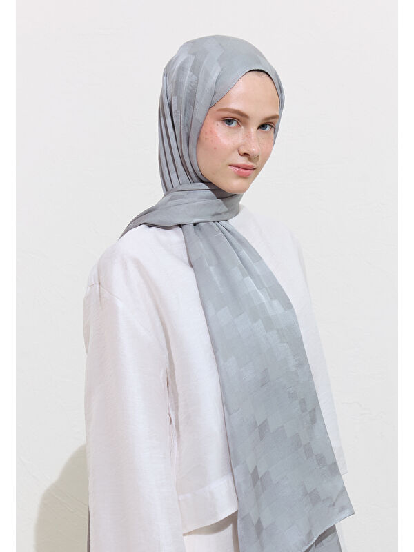 Fresh Scarfs Nori İpek Jakar Şal Gümüş