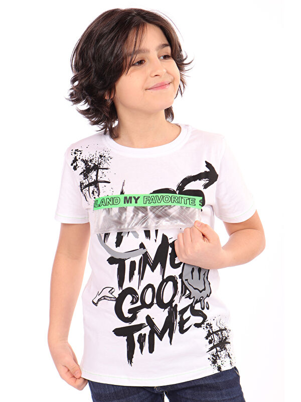 Toontoykids Erkek Çocuk Önü Süs Cepli Yazı Baskılı Tişört