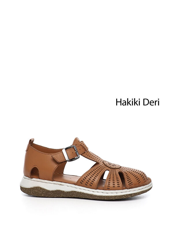 GÖNDERİ(R) Kadın HAKİ-TABA Dolgu Topuk Hakiki Deri Sandalet