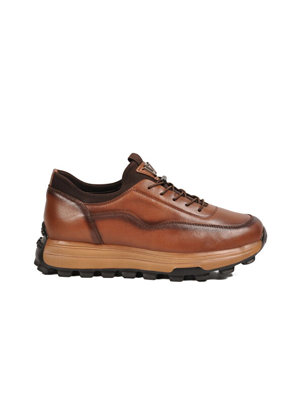 Voyager Taba Premium Hakiki Deri Erkek Casual Ayakkabı Memory Kalın Tabanlı Sneaker M084-2 M