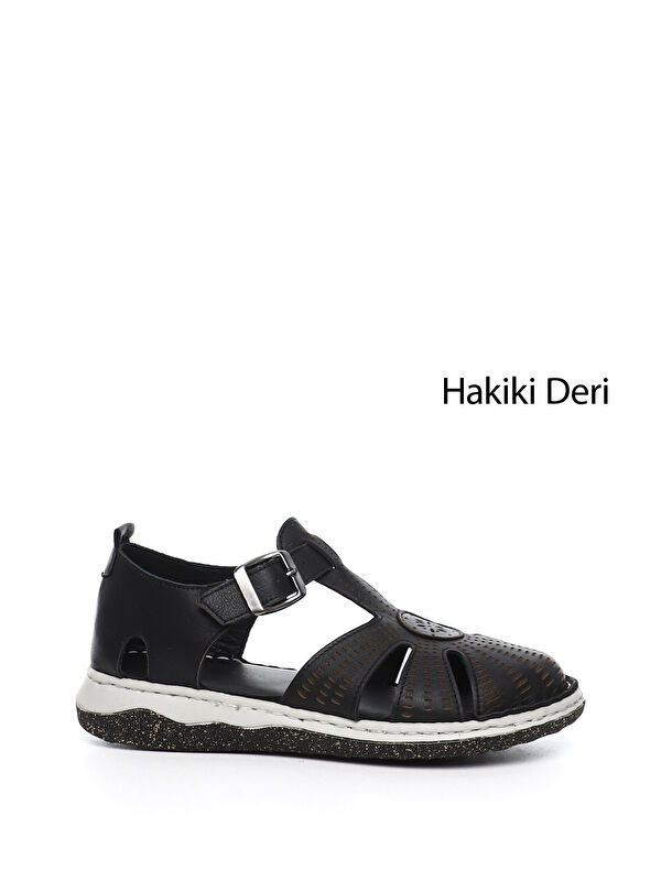 GÖNDERİ(R) Kadın KOYU SİYAH Dolgu Topuk Hakiki Deri Sandalet