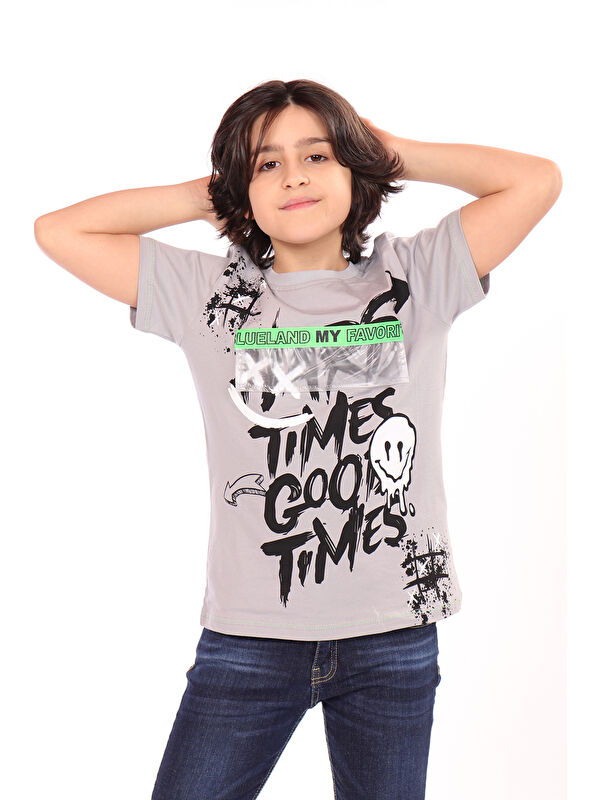 Toontoykids Erkek Çocuk Önü Süs Cepli Yazı Baskılı Tişört