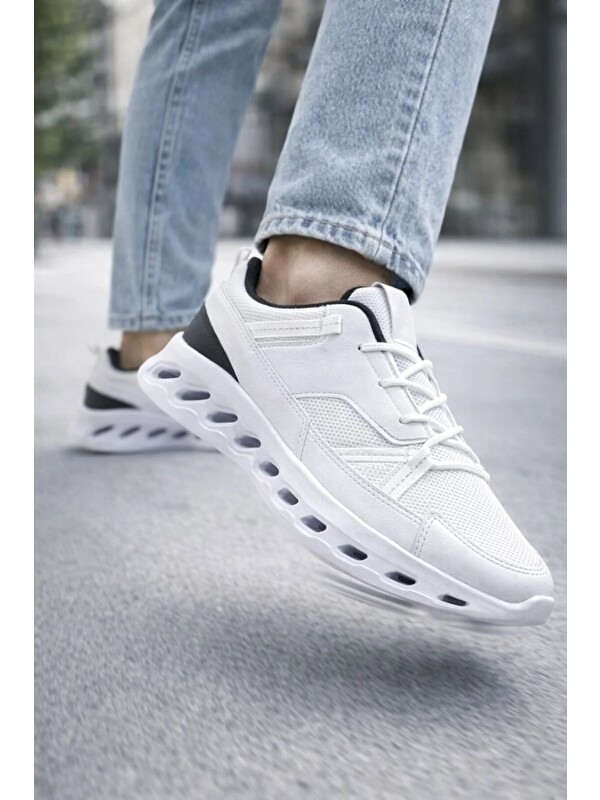 Slipcat Erkek Beyaz Street Style Sneaker Hafif Esnek Taban Günlük Kullanım Spor Yürüyüş Ayakkabısı