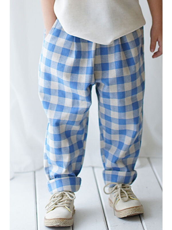 Catz Kids Carrot Pantolon Mavi Krem Ekose Keten