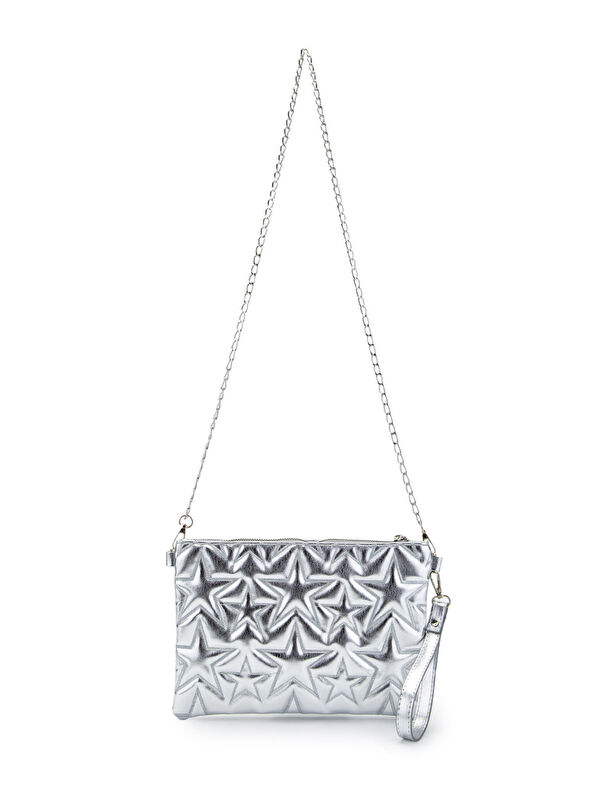 Minebag Yıldız Dikişli Clutch Star Kadın Çanta Gümüş Rugan