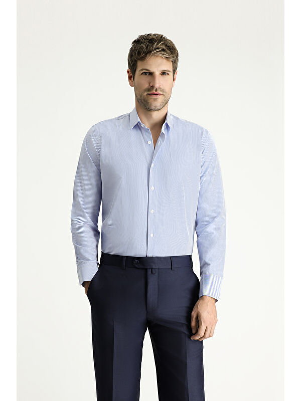 Kiğılı Uzun Kol Slim Fit Dar Kesim Çizgili Pamuklu Kolay Ütülenebilir Gömlek