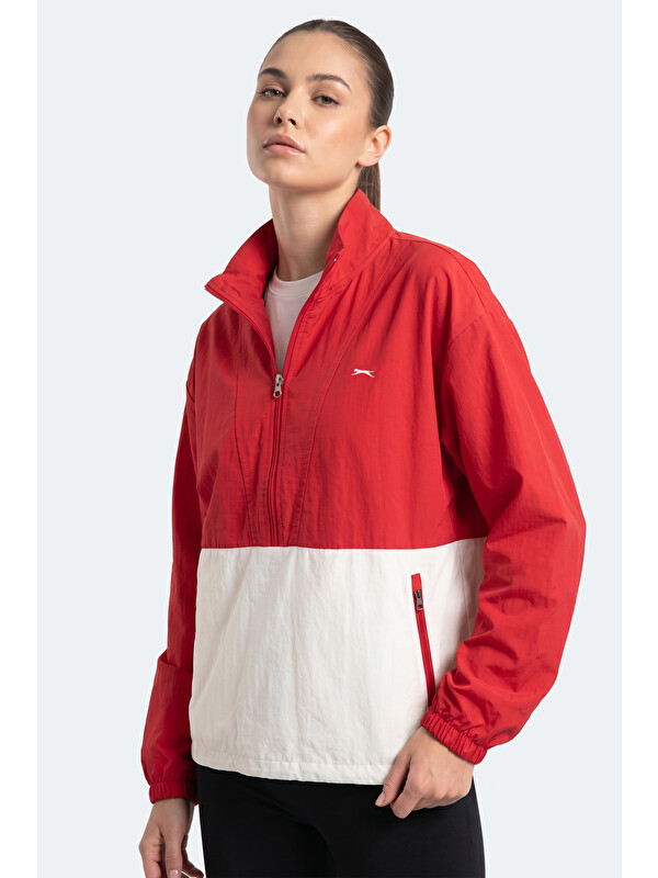 SLAZENGER RYDER I Kadın Dik Yaka Fermuarlı Oversıze Kırmızı Rüzgarlık