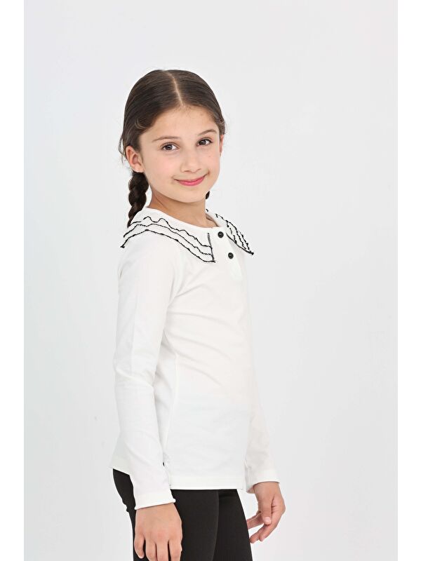 Toontoykids Kız Çocuk Okul Yakası Güpürlü Tişört