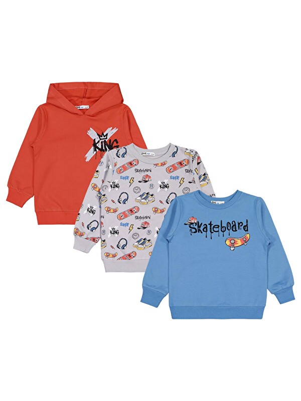 Civil Boys Skaterboard Baskılı 3'lü Set 2-5 Yaş Sweatshirt - Standart