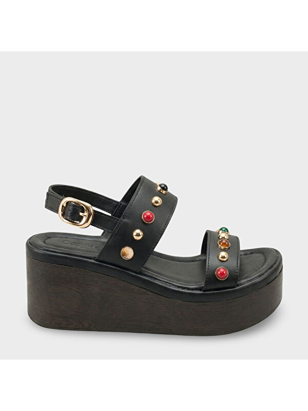 Capone Outfitters Jennie Dolgu Topuklu Renkli Taşlı Çift Bantlı Kadın Sandalet