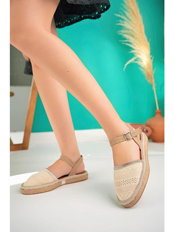 Glara Önü Kapalı Hasır Görünümlü Kadın Triko Sandalet - Görsel 2