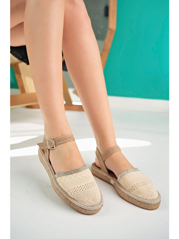 Glara Önü Kapalı Hasır Görünümlü Kadın Triko Sandalet - Görsel 4