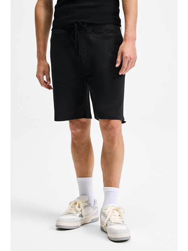 GRIMELANGE KEPA Erkek Beli Lastikli Cepli Relaxed Fit SİYAH Şort