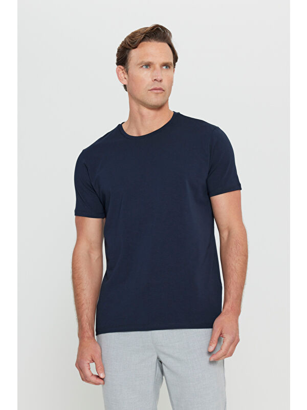 Altınyıldız Classics Erkek Lacivert 360 Derece Her Yöne Esneyen Slim Fit Bisiklet Yaka Tişört