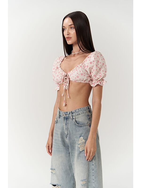 Mai Collection Lisa Pembe Puantiyeli Crop