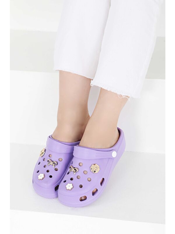 Kadın Lila Taşlı Terlik - 27411 - Görsel 2