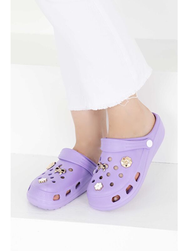 Kadın Lila Taşlı Terlik - 27411 - Görsel 5