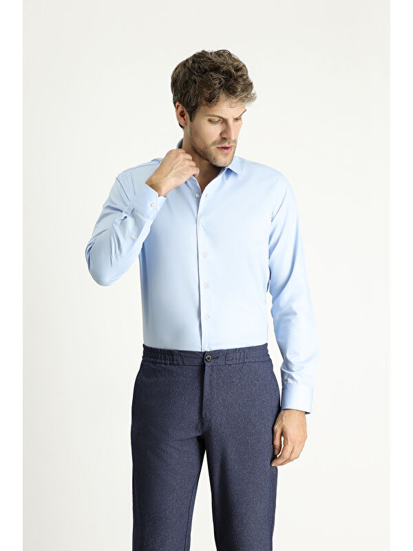 Kiğılı Uzun Kol Slim Fit Dar Kesim Non Iron Klasik Pamuklu Gömlek