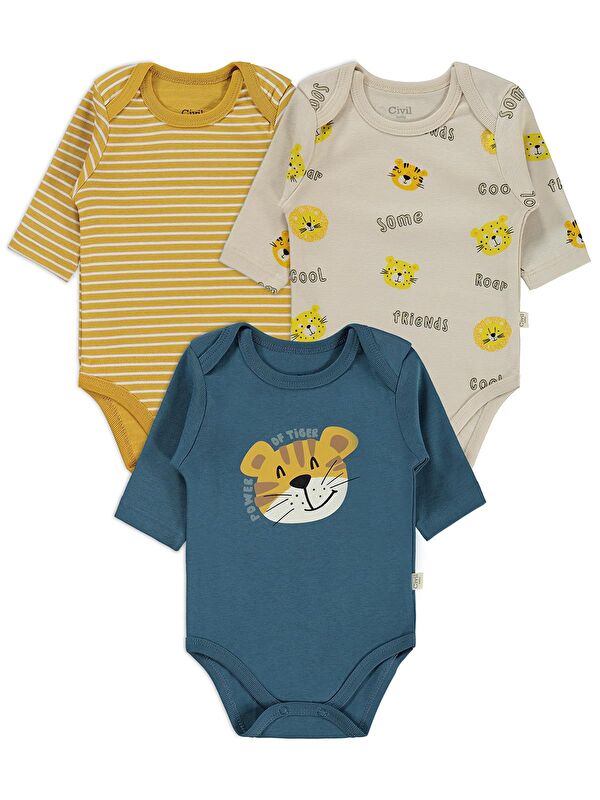 Civil Baby Aslan Empirmeli 3 Lü 0-36 Ay Çıtçıtlı Badi - Hardal 3-6 Ay