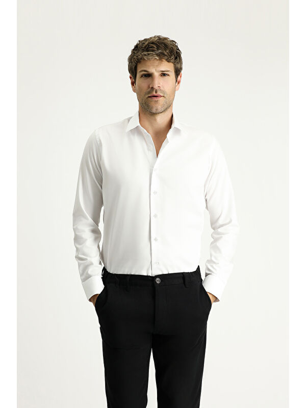 Kiğılı Uzun Kol Slim Fit Dar Kesim Non Iron Klasik Pamuklu Gömlek