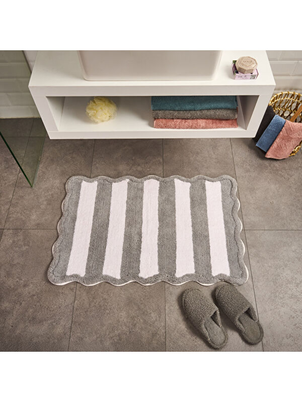 Evidea Soft Tufting Line Banyo Paspası - Ekru / Gri - 60x90 cm