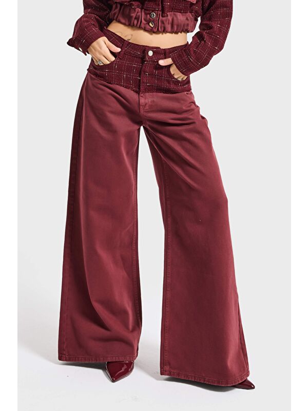 It's Basic Kadın Bordo 6s6-35 Palazzo Fit Çift Parça Kumaş Özel Tasarım Denim Jean