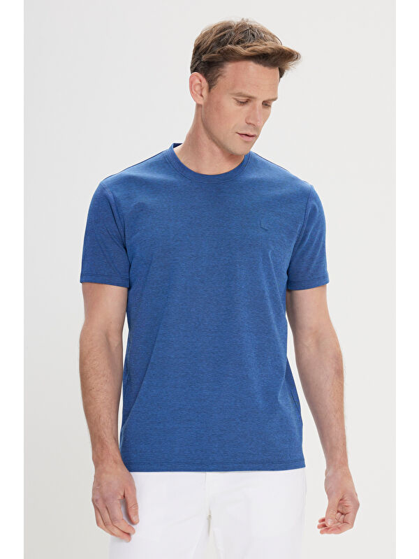 Altınyıldız Classics Erkek İndigo Slim Fit Dar Kesim Bisiklet Yaka Pamuklu Tişört