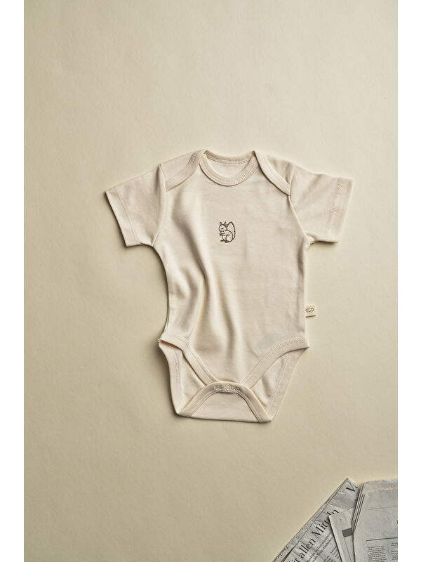Oh La La Koala For Little Ones Krem Sincap Nakışlı Kısa Kollu Çıtçıtlı Bebek Body