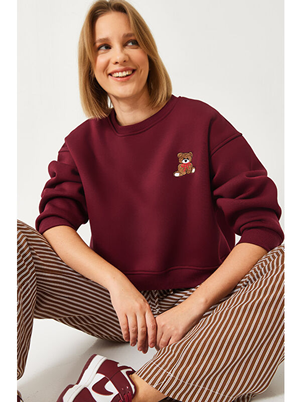 SHADE Kadın Üç İplik Şardonlu Ayıcık İşlemeli Sweatshirt