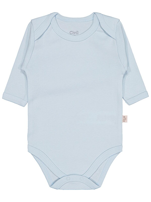 Civil Baby Düz Renkli Uzun Kol 0-1 Ay Çıtçıtlı Badi - Mavi