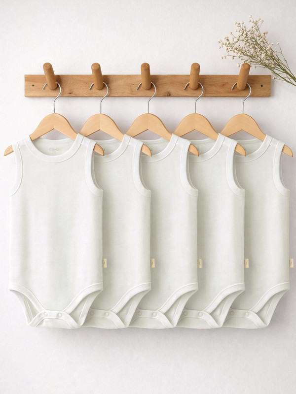 Civil Baby 5 li Organik Sıfır Kol 0-36 Ay Çıtçıtlı Badi - Ekru