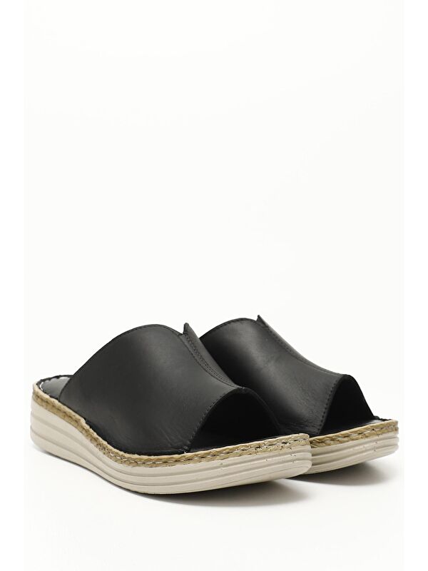 SİYAH Hakiki Deri Kadın Dolgu Günlük Terlik 42340 - Görsel 3