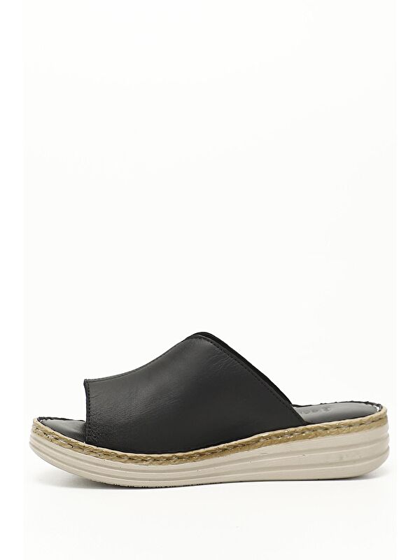 SİYAH Hakiki Deri Kadın Dolgu Günlük Terlik 42340 - Görsel 4