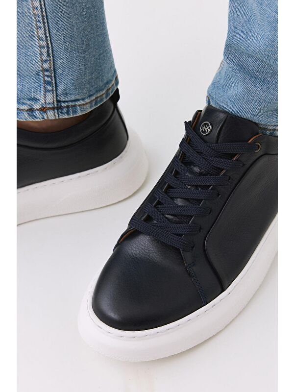 Erkek Deri Lacivert Hafif Tabanlı Spor Ayakkabı - Görsel 3