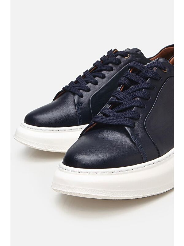 Erkek Deri Lacivert Hafif Tabanlı Spor Ayakkabı - Görsel 6