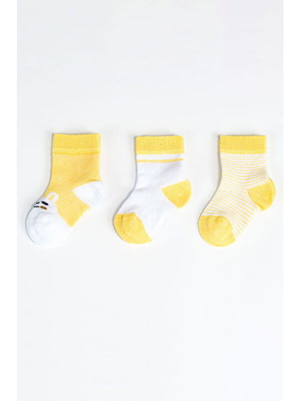 AZİZ BEBE Kız Bebek Basic Dikişsiz 3 'lü Soket Çorap 0 Ay - 36 Ay